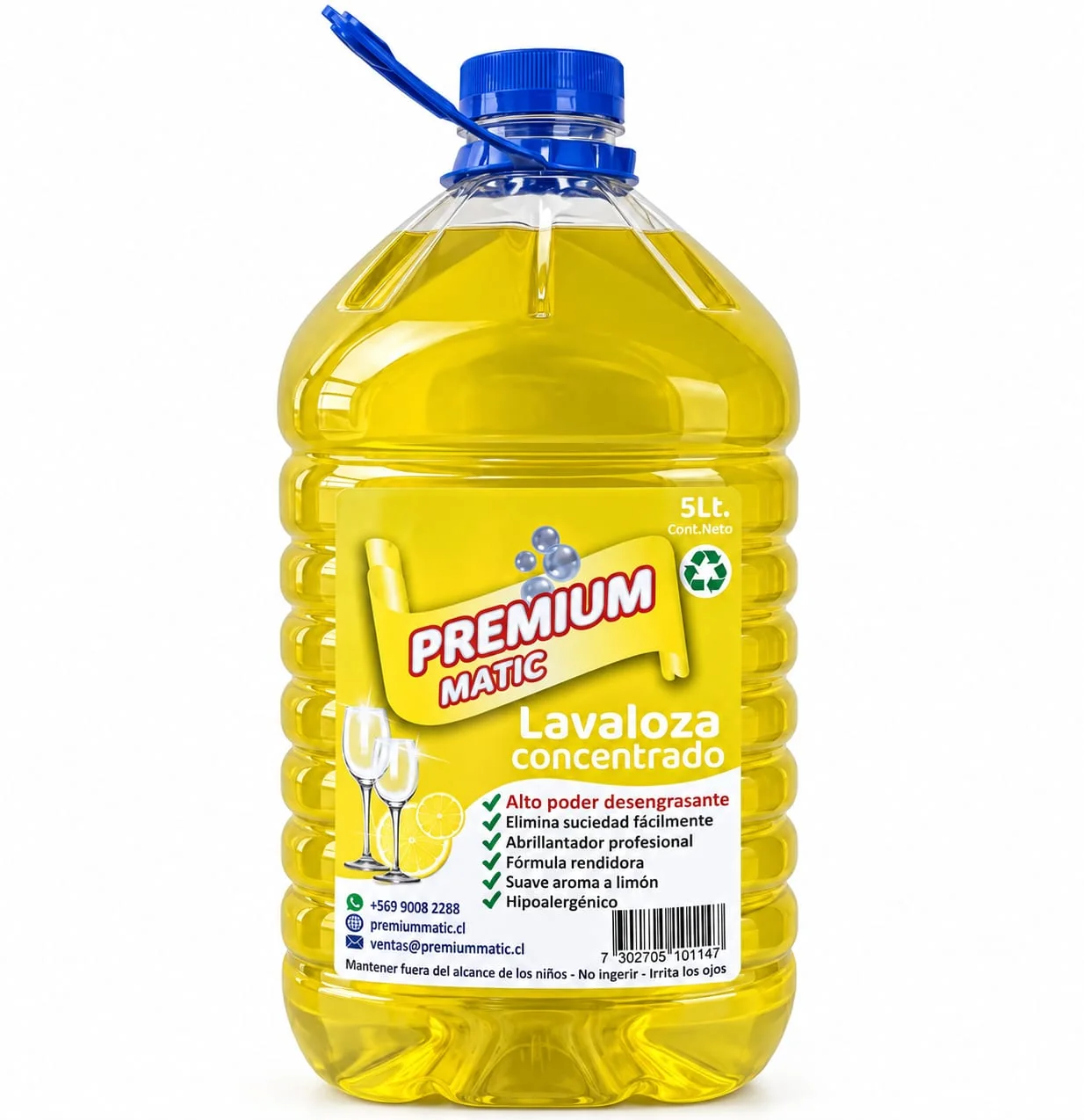 Presentación de Lavaloza Concentrado Premium Matic 5Lt Aroma Limón